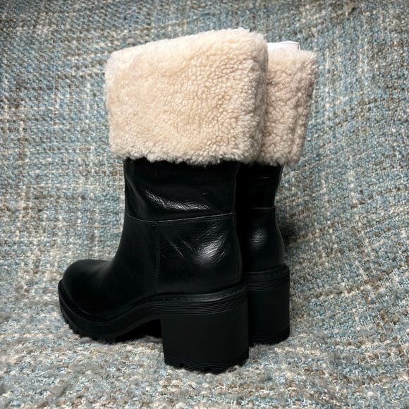 NWOB - Marc Fisher LTD Willoe Shearling Cuff Heeled Boots in Black Leather - Picture 3 of 9